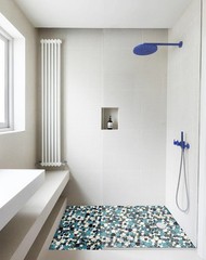 Primoon Pebble Tiles 5 Sheets Aqua Teal Blue Mosaic Tiles For Accent Wall