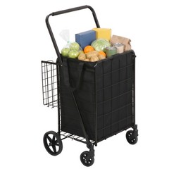 Collapsible Rolling Grocery Cart 88LB Load Capacity w/ Oxford Cloth Liner Black