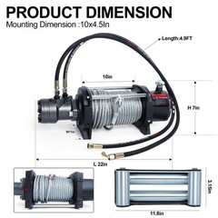 tekstap 15000LBS Hydraulic Winch,Steel Cable 0.4IN x 78FT,Gear 15000, Black
