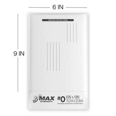 Max Strength Self-Sealing Poly Bubble Mailer #0, 6″ x 9″, Solid White, 25 Pack