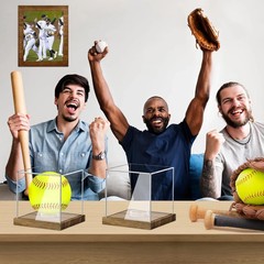 Clear Acrylic Softball Display Case with Wood Base, Memorabilia Stand Cube Ho…