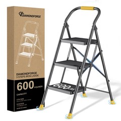 DIAMONDFORGE 3 Step Ladder 3 without Tool Platform, Black and Yellow
