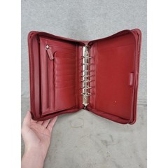 Franklin Covey Red Leather Classic 7 Ring Zip Around Day Planner Binder