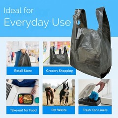 1000 Black T-Shirt Bags 11.5 x 6.5 x 22 Heavy Duty Plastic Grocery Shopping Bags