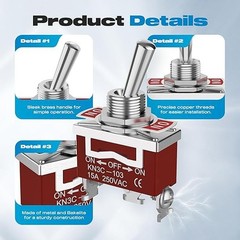 3 Way Toggle Switch, ON-Off-ON 3 Pin 3 Position SPDT Marine DC12V 30A Heavy Duty