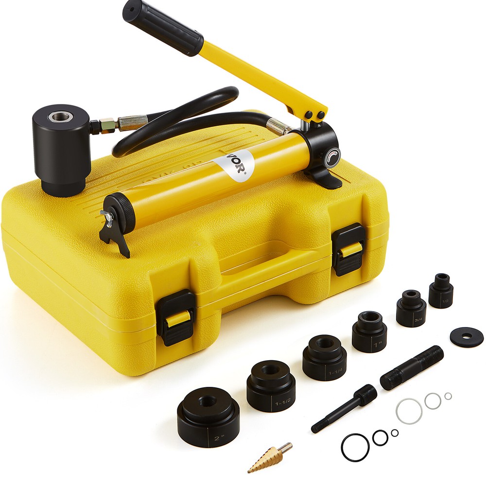 VEVOR 10 Ton Hydraulic Knockout Punch Driver Kit Hole Tool 1/2″-2″ with 6 Dies