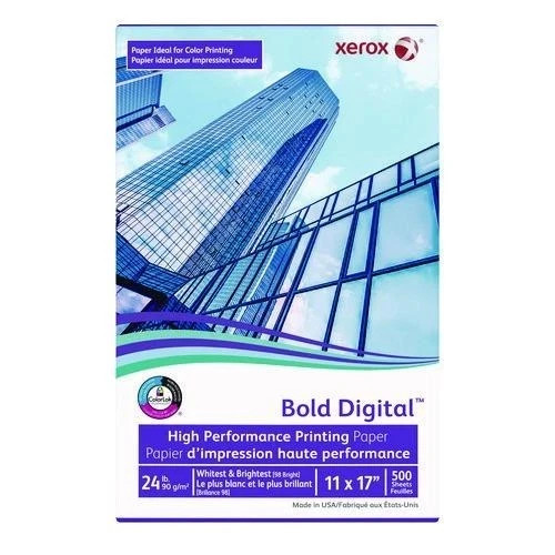 xerox Bold Digital Printing Paper, 98 Bright, 24 lb Bond, 11×17, White, 500/Ream