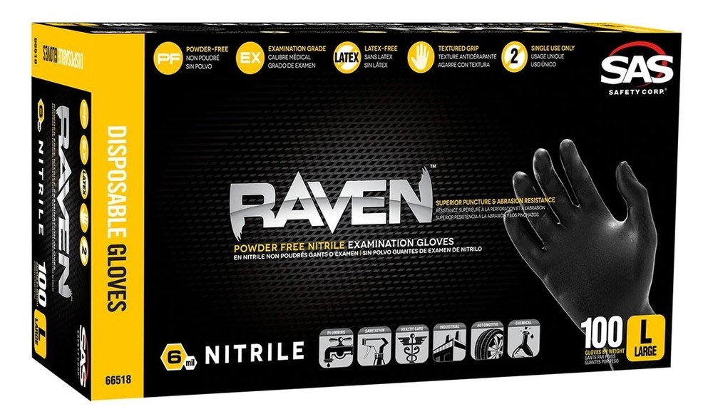 Raven® Powder-Free Exam Grade Nitrile Disposable Gloves – 7 Mil – 100PK 66518 L