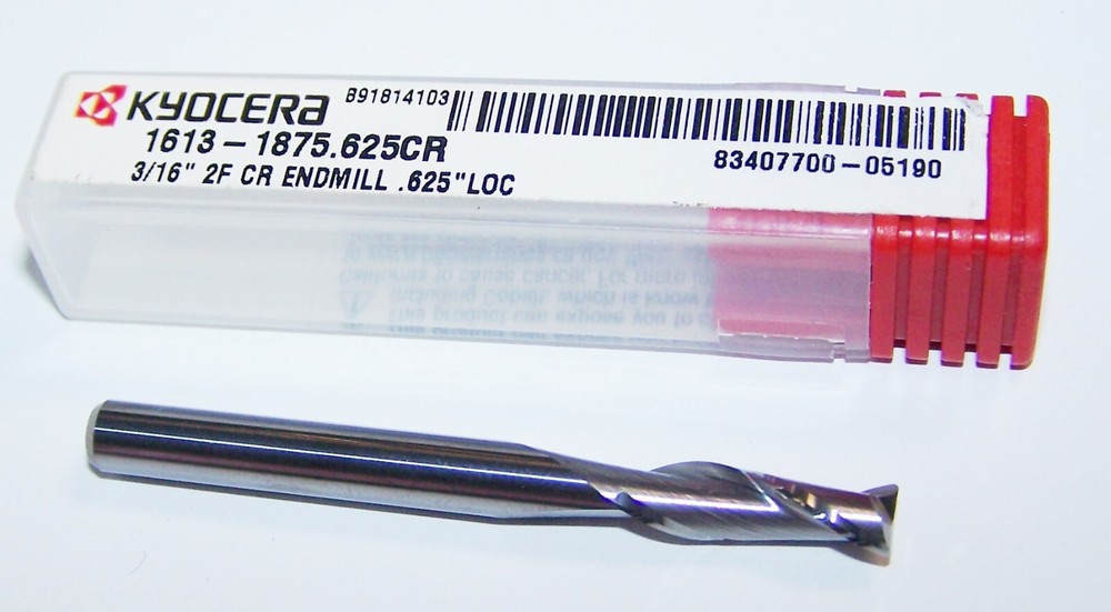 3/1″ (.1875″)CARBIDE END MILL 2 FLUTE (.015″ END RADIUS) KYOCERA 1613-1875.625CR