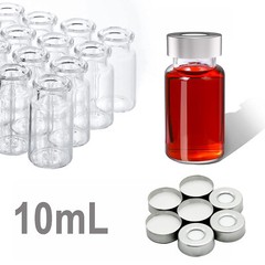 100pcs Lab 10ml Clear Vials+Caps 20mm Glass Bottles HPLC Beveled Edge Crimp Top
