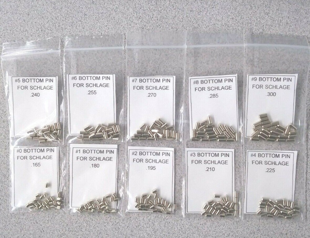 Nickel Silver Bottom Pin Refill Packs For Schlage Re-key Kit. 25 Pins Ea Size.