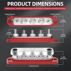 DaierTek Power Distribution Block with Cover Mini 5 x 1/4″ 5M6, red or black