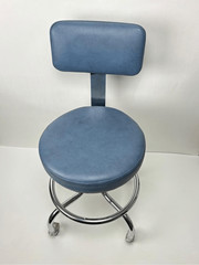 Vintage IE Industries Rolling Medical Chair Stool Chrome Blue Upholstery USA