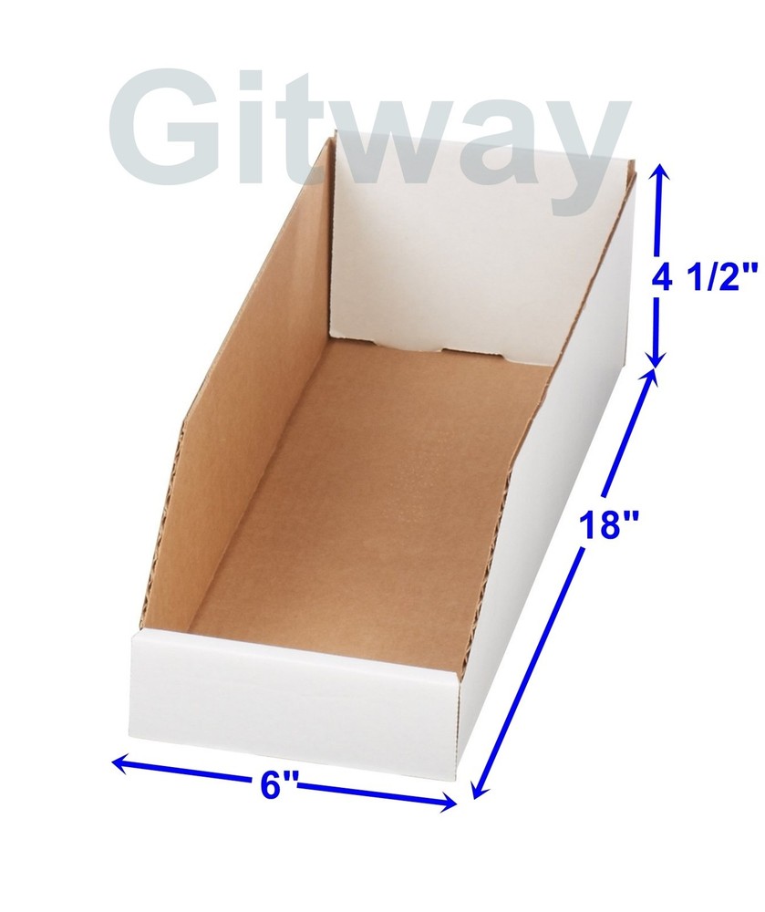 50- 6″ x 18″ x 4 1/2″ Corrugated Cardboard Open Top Storage Parts Bin Bins Boxes