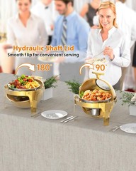 Gold Round Roll-Top Chafing Dish Set Commercial Stainless Steel Buffet Warmer