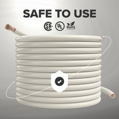 12 AWG White THHN / THWN – Stranded Copper Electrical Wire, 100 Feet (30 Meter)