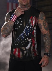 Mainfini Mens Fourth Of July Black 1776 American Flag Full Coverage Sleeveless
