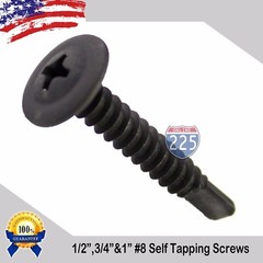 #8 Black Wafer Head Tek Pointed Metal Screws (1/2″ 3/4″ 1″) Phillips Truss Head