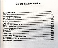 Allis Chalmers 185 Tractor Service Manual Parts Operators Owners Repair Shop