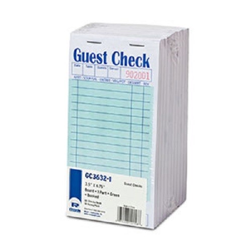 Royal Green Guest Check Board, 1 Part Booked with 15 Lines, Package of 10 Books