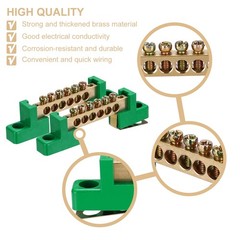 6 Pcs Ground Bus Bar Terminal Grounding Bar Brass 6 Positions Block Green