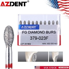AZDENT Dental Diamond Burs FOOTBALL 379-023F FINE RED DEFEND Friction Grip 10 Pc