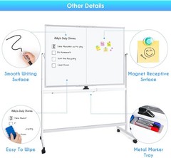 Rolling Whiteboard Magnetic Double Sided Dry Erase Board Stand & Wheels 48 X 36″