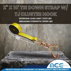 Heavy Duty 2″ x 10′ TJ Cluster Hook Car Strap for Wrecker Tow Truck Auto Hauling