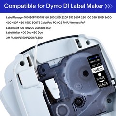 6P Replace for Dymo D1 Label Tape 1/2″ dymo Label Maker Refill 45021 White/Black