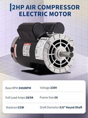 2HP SPL Air Compressor Electric Motor 115/230V 56 Frame 3450 RPM 18/9 Amps 60 Hz
