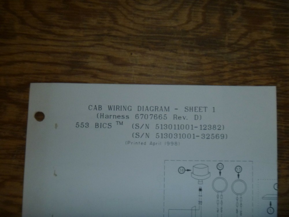 Bobcat 553 BICS Skid Steer Cab Electrical Wiring Diagram Manual S/N 513011001