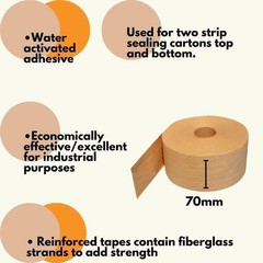 [6.3 Mil] Wolverine Tape 5.0 Kraft Reinforced Gum Tape 70mm x 450′ – 5 Rolls
