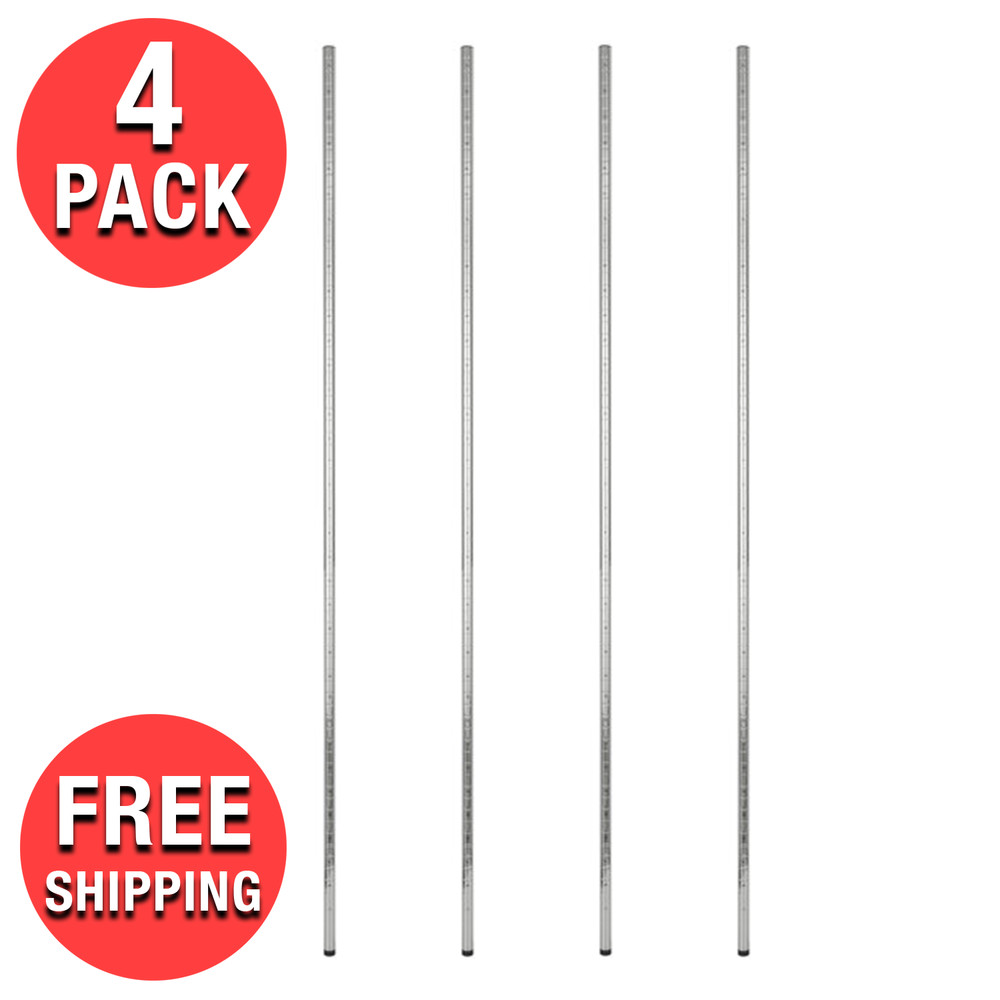 (4-Pack) Chrome Shelving Post Metal Wire 74″ with Adjustable Footing (Post Only)