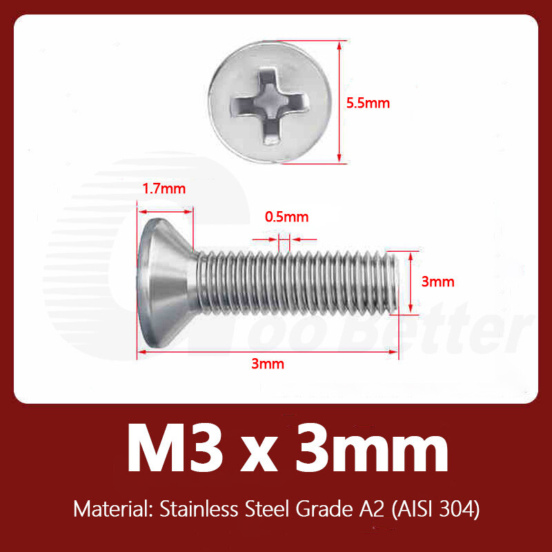 M3 M3.5 Phillips Countersunk Flat Head Machine Screws A2 Stainless Steel DIN 965