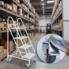 4 Step Non-Slip Rolling Ladder with 4 Wheels & Handrails 661LBS, 18″ W x 50″ H