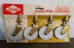 Vintage NOS Daisy Set Of 4 Nylon Bearing Stem Type Furniture Casters 2″ Wheels