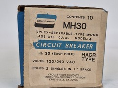 (1) Crouse-Hinds MH30 30A Duplex Circuit Breaker 120/240V NOS Multiple Available