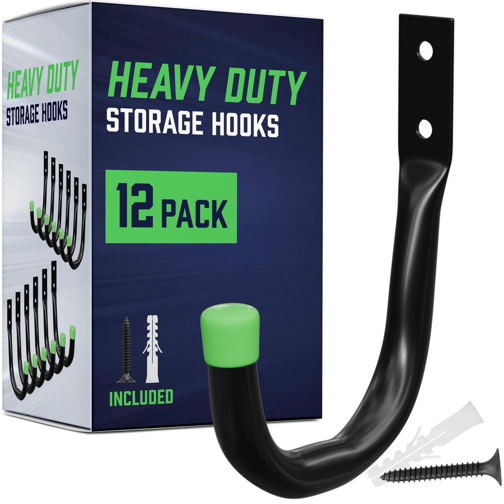 PRIMERIVER Heavy Duty Garage Storage Hooks | J-Hook Wall Mount Hangers with S…