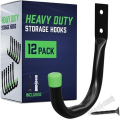 PRIMERIVER Heavy Duty Garage Storage Hooks | J-Hook Wall Mount Hangers with S…