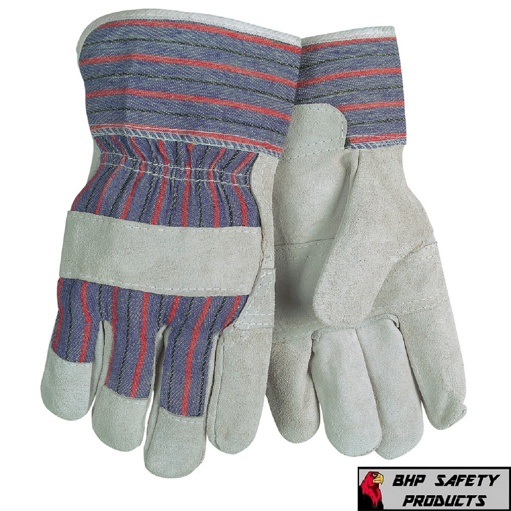 12 pairs Leather Palm Safety Split Cowhide Welding Cuff Gloves Size Large