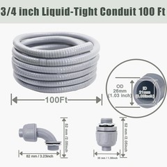 Liquid-Tight Conduit and Connector Kit – 3/4 Inch 100 FT Non Metallic Liquid Tig