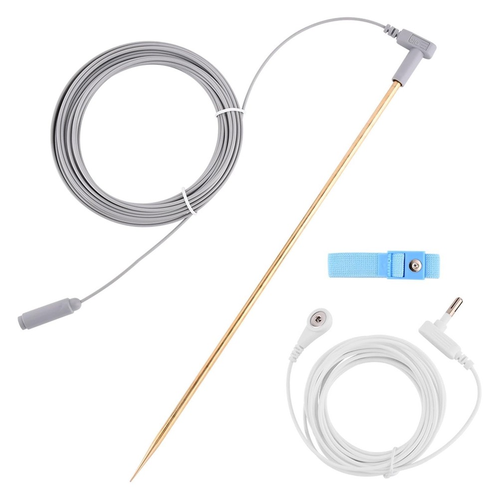 Grounding Rod with 40ft Wire, Portable for Grey and white