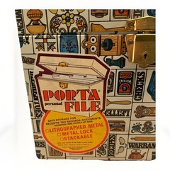 Retro 70s Ballonoff Metal Tin Home Porta File Box w/ Key 12-1/2 x 10 x 6–1/2 Vtg