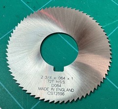 HSS Slotted Saw 7cm X .064 X 72T 2.5cm Bore Keyway Made IN England