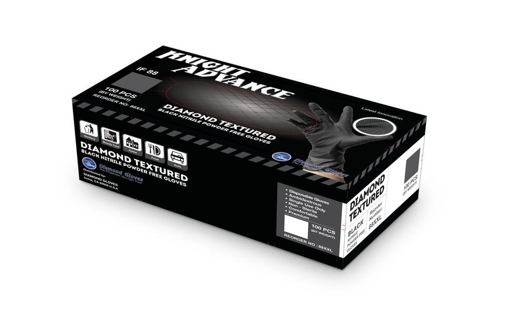 Heavy Duty 8mil Black Nitrile Gloves Diamond Textured Powder Free Industrial XXL