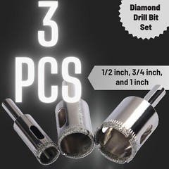 Drilax Diamond Drill Bit Set 1/2 (0.5) 3/4 (0.75) 1 inch Tile Hole Saw Kit Ceram