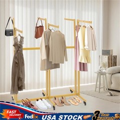 Modern Gold Clothing Display Rack Stand Retail Rolling Garment Hanger w/Wheels