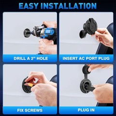 15Amp 125V AC Port Plug RV Power Shore Inlet Receptacle Dual 20” Extension Cord