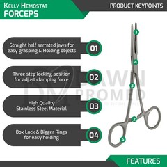 10 Kelly Hemostat Forceps 6.25″ Straight + Curved Locking Dental Fishing Plier