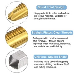 4Sets Spiral Point Tap M4 x 0.7 Metric Thread Titanium Coated High Speed Steel